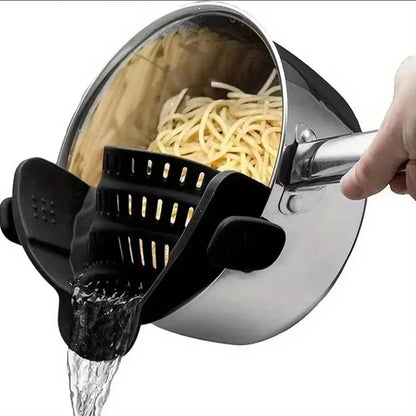 Clip-On Pot Strainer Adjustable Silicone Drainer for Pans & Bowls Kitchen