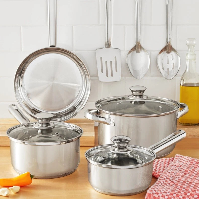 Stainless Steel 10-Piece Cookware Set Induction Compatible Kitchen Essential New