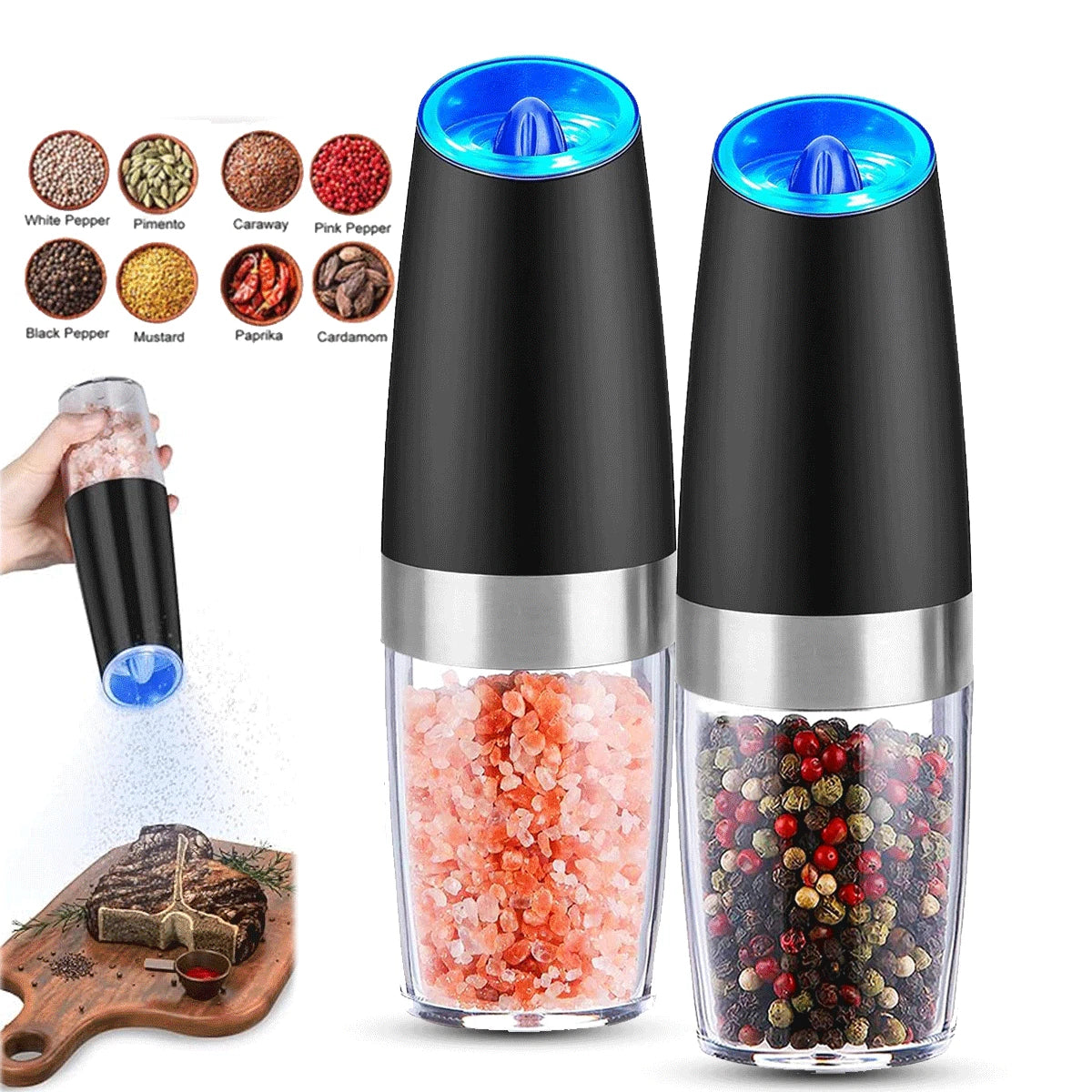 Gravity Electric Salt &amp; Pepper Grinder – Automatic Tilt-to-Spice Mill