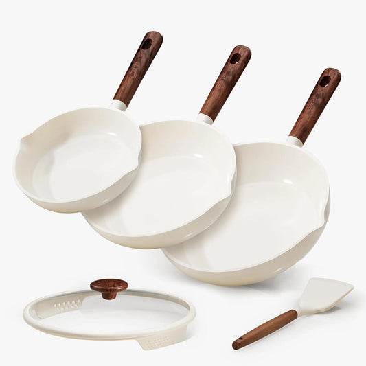 5PCS Ceramic Nonstick Frying Pan Set Easy Clean Skillets