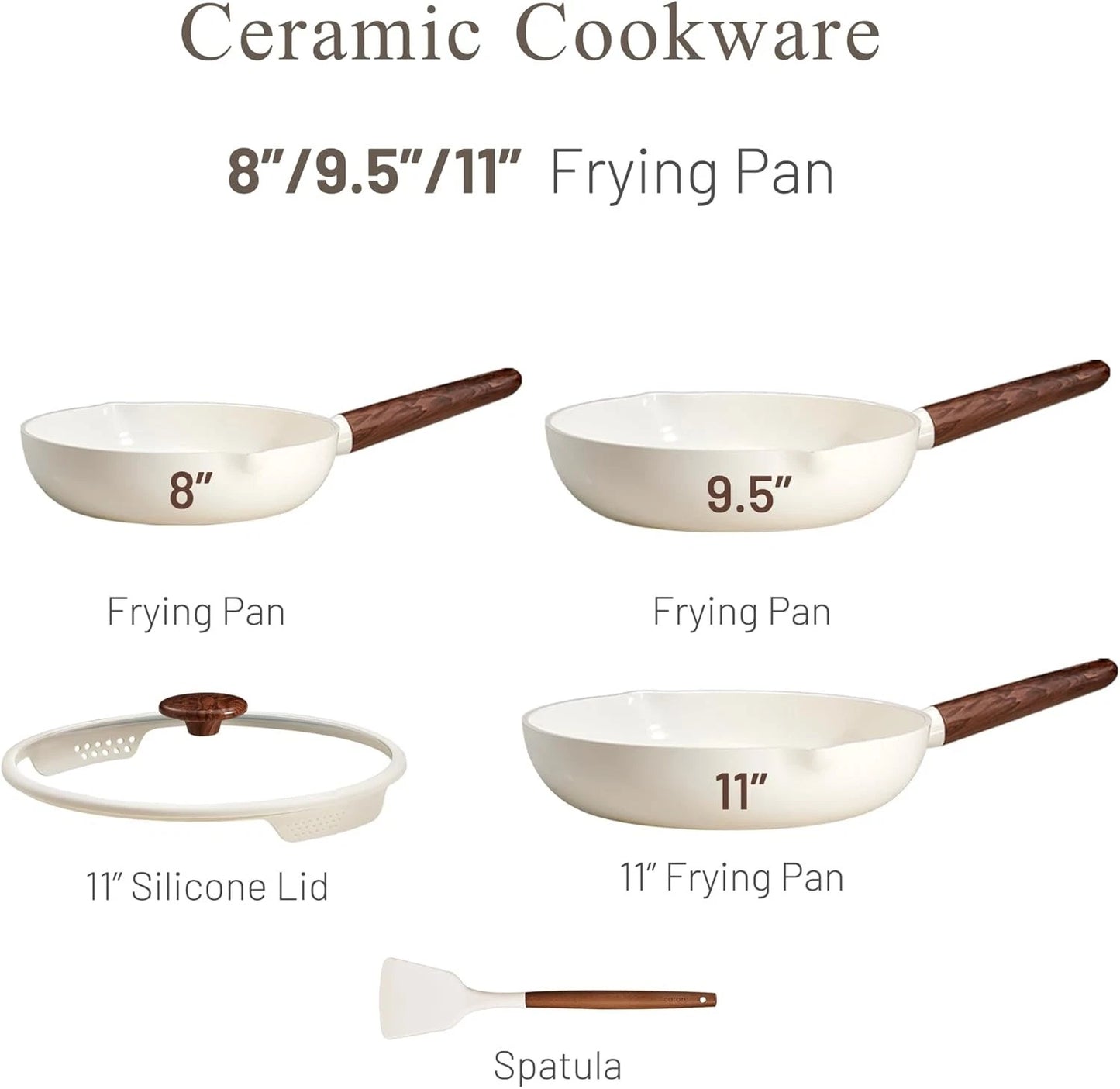 5PCS Ceramic Nonstick Frying Pan Set Easy Clean Skillets