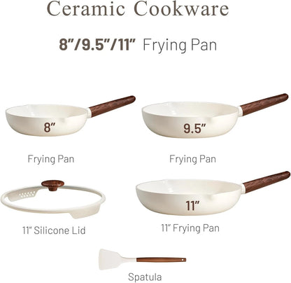 5PCS Ceramic Nonstick Frying Pan Set Easy Clean Skillets