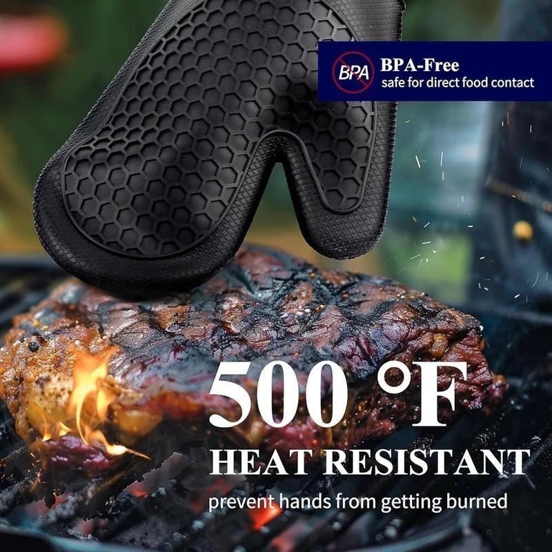 Silicone Oven Mitts Heat Resistant Non - Slip Kitchen Gloves Easy Clean Gift Set - EmporiumForAll