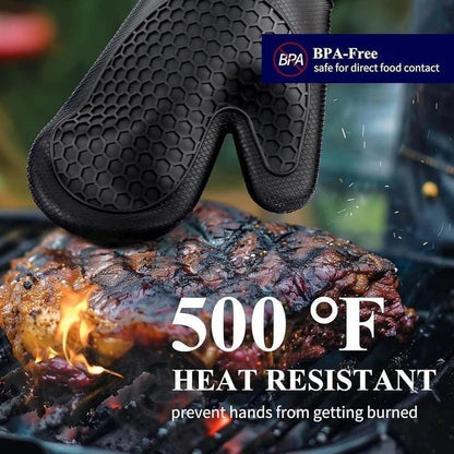 Silicone Oven Mitts Heat Resistant Non - Slip Kitchen Gloves Easy Clean Gift Set - EmporiumForAll