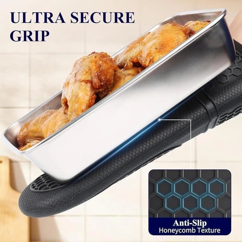 Silicone Oven Mitts Heat Resistant Non - Slip Kitchen Gloves Easy Clean Gift Set - EmporiumForAll