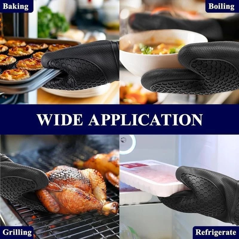 Silicone Oven Mitts Heat Resistant Non - Slip Kitchen Gloves Easy Clean Gift Set - EmporiumForAll