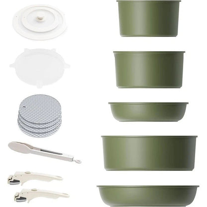 Space - Saving Nonstick Cookware Set – Detachable Handle, Stackable Pots & Pans, Induction Compatible, Dishwasher Safe - EmporiumForAll