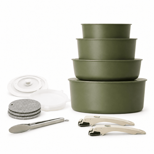 Space - Saving Nonstick Cookware Set – Detachable Handle, Stackable Pots & Pans, Induction Compatible, Dishwasher Safe - EmporiumForAll