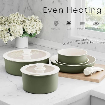 Space - Saving Nonstick Cookware Set – Detachable Handle, Stackable Pots & Pans, Induction Compatible, Dishwasher Safe - EmporiumForAll