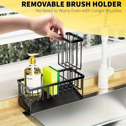 Stainless Sink Organizer Rack with Towel & Sponge Holder - EmporiumForAll