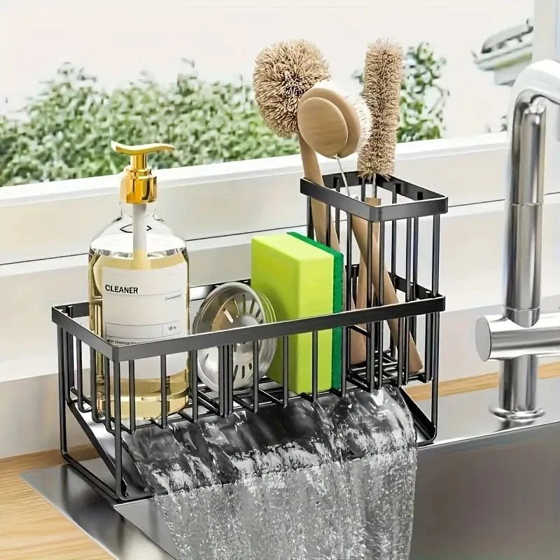 Stainless Sink Organizer Rack with Towel & Sponge Holder - EmporiumForAll