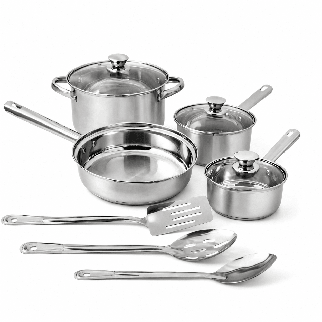 Stainless Steel 10 - Piece Cookware Set Induction Compatible Kitchen Essential New - EmporiumForAll