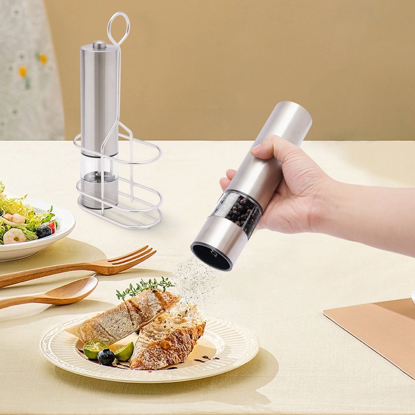 Stainless Steel Electric Salt & Pepper Grinder - Easy One - Touch - EmporiumForAll