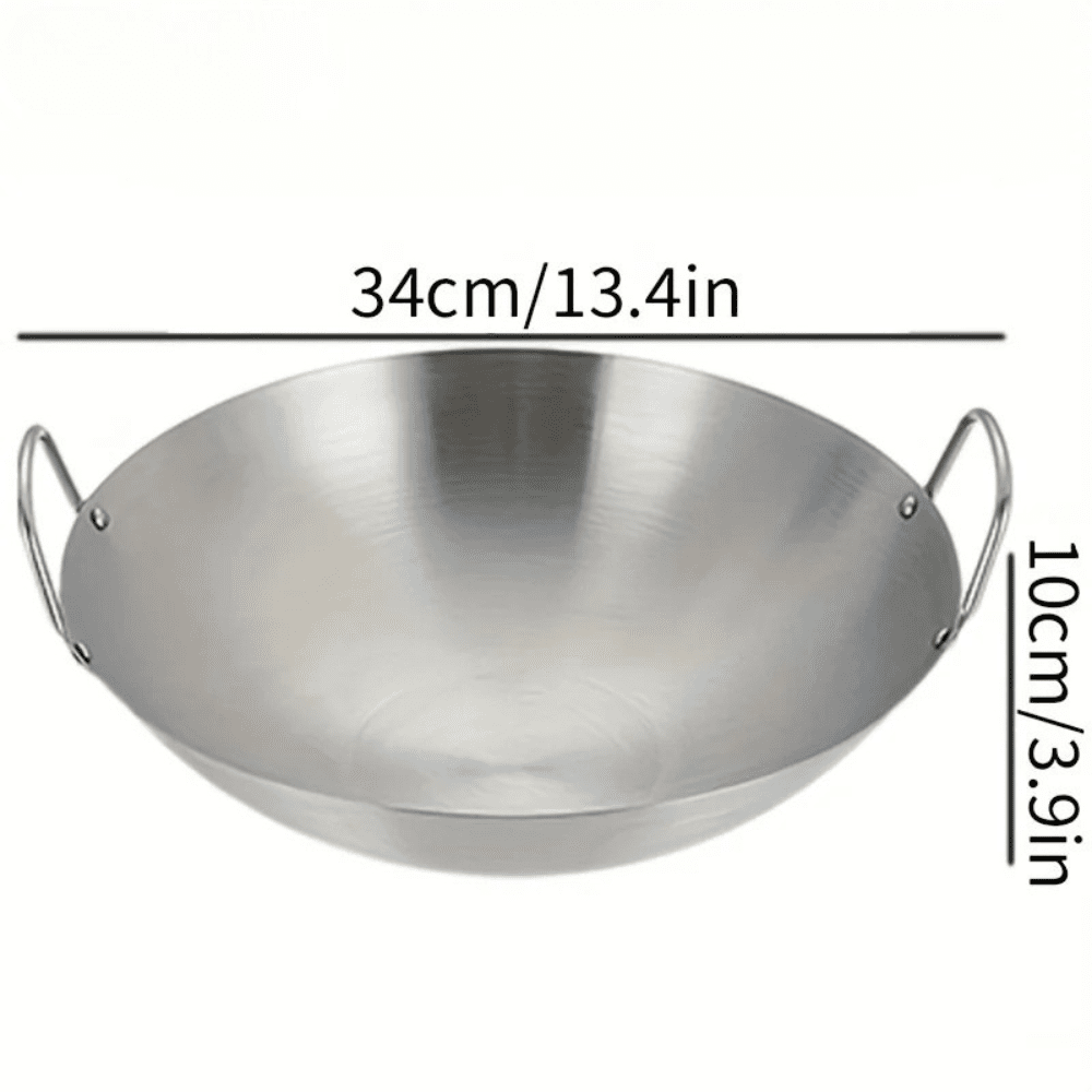 Stainless Steel Wok Uncoated - Double Handle Chef Pan - EmporiumForAll