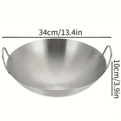 Stainless Steel Wok Uncoated - Double Handle Chef Pan - EmporiumForAll