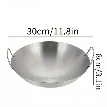 Stainless Steel Wok Uncoated - Double Handle Chef Pan - EmporiumForAll