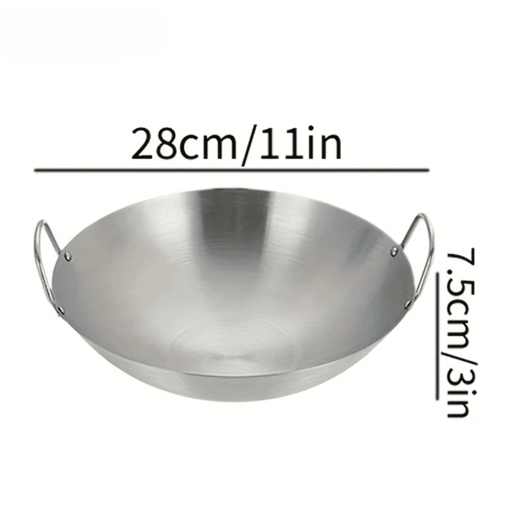 Stainless Steel Wok Uncoated - Double Handle Chef Pan - EmporiumForAll