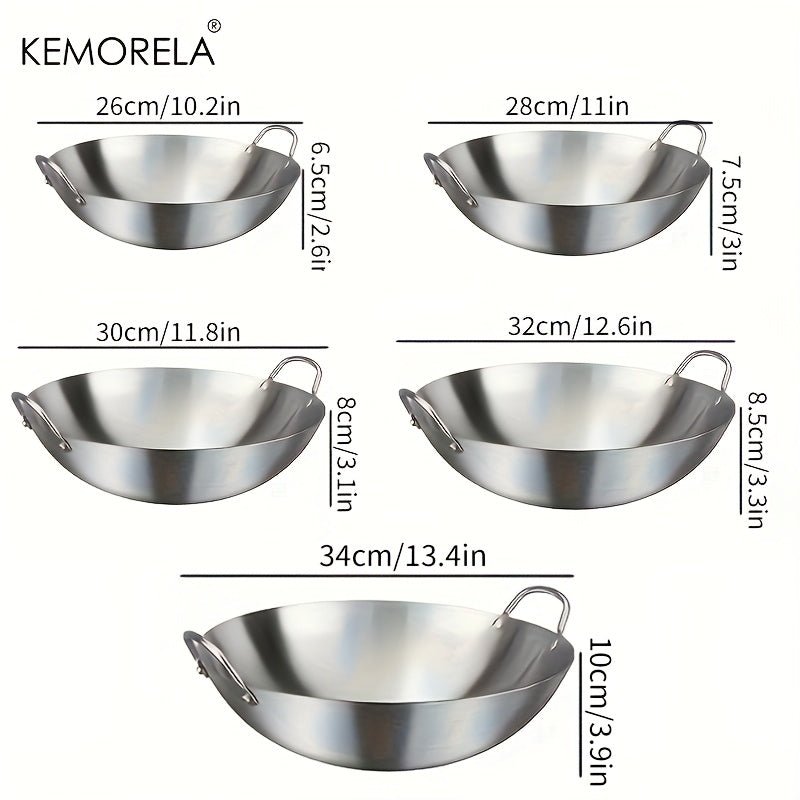 Stainless Steel Wok Uncoated - Double Handle Chef Pan - EmporiumForAll
