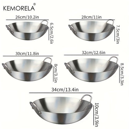 Stainless Steel Wok Uncoated - Double Handle Chef Pan - EmporiumForAll