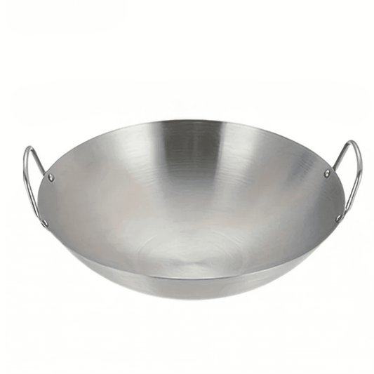 Stainless Steel Wok Uncoated - Double Handle Chef Pan - EmporiumForAll