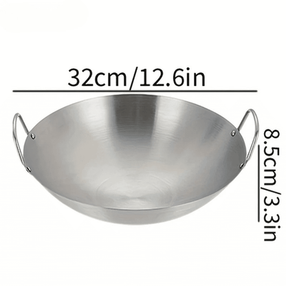 Stainless Steel Wok Uncoated - Double Handle Chef Pan - EmporiumForAll