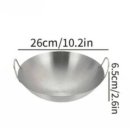 Stainless Steel Wok Uncoated - Double Handle Chef Pan - EmporiumForAll
