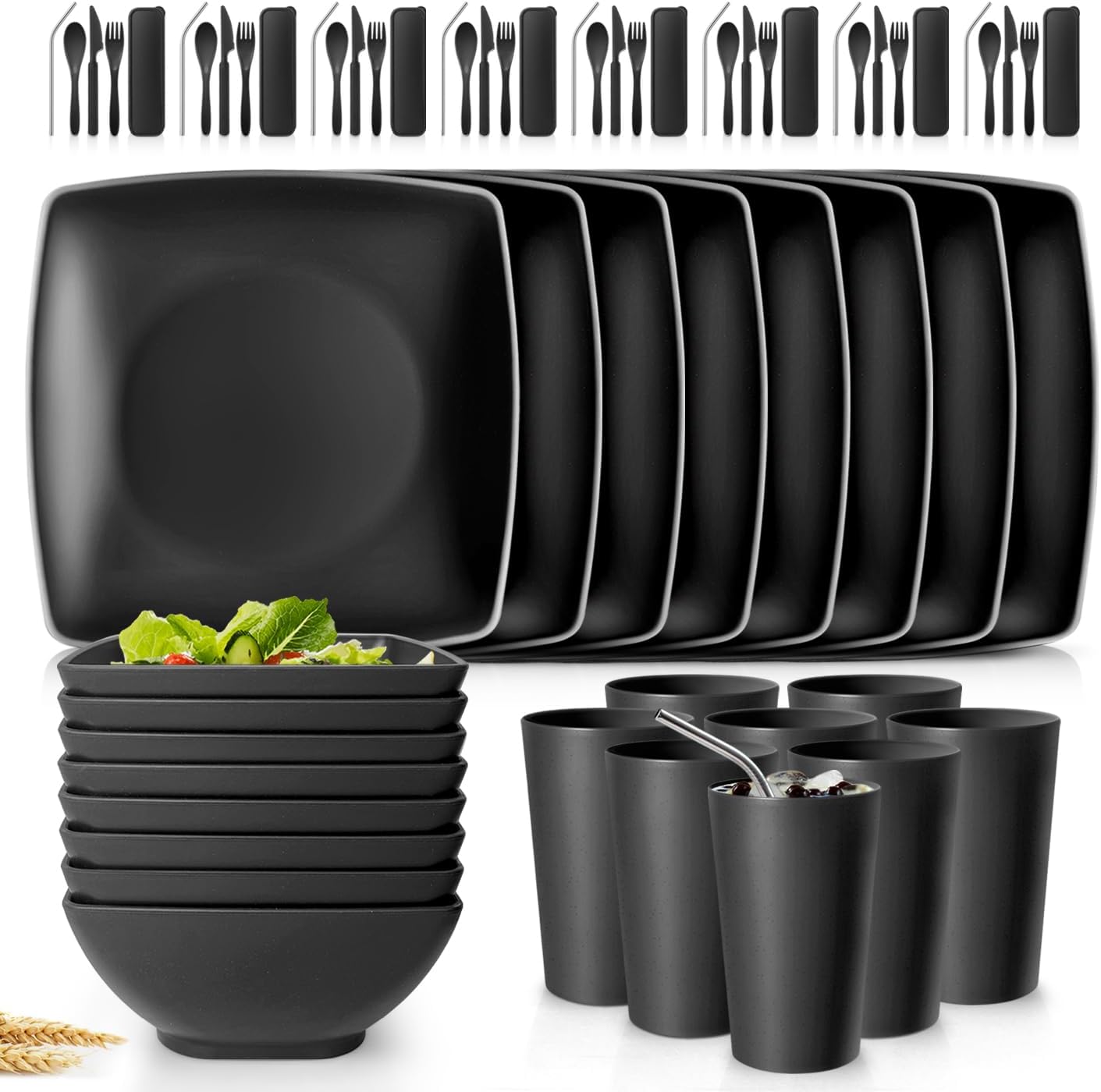 Unbreakable Wheat Straw Dinnerware - 56 Pieces - EmporiumForAll