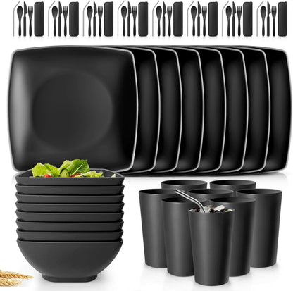 Unbreakable Wheat Straw Dinnerware - 56 Pieces - EmporiumForAll