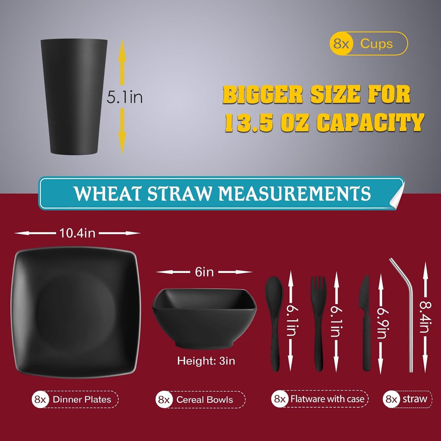 Unbreakable Wheat Straw Dinnerware - 56 Pieces - EmporiumForAll