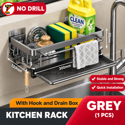 Wall-Mounted Kitchen Sponge Holder & Sink Organizer – Soap Drainer, Towel Rack & Storage Shelf - EmporiumForAll