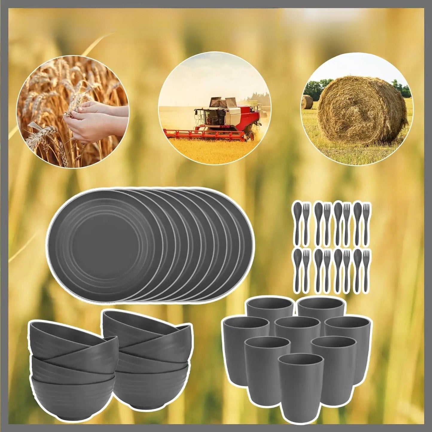 Wheat Straw Dinnerware Set 40 PCS - Unbreakable & Microwave Safe - EmporiumForAll