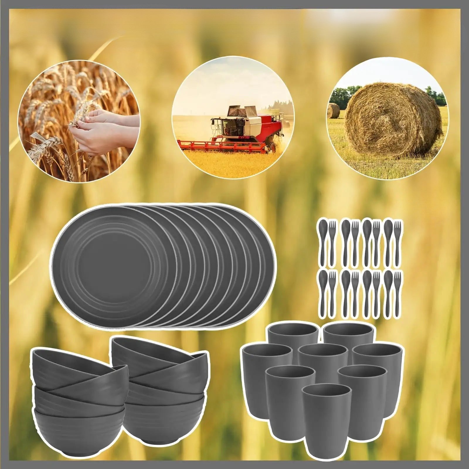 Wheat Straw Dinnerware Set 40 PCS - Unbreakable & Microwave Safe - EmporiumForAll