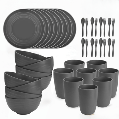 Wheat Straw Dinnerware Set 40 PCS - Unbreakable & Microwave Safe - EmporiumForAll