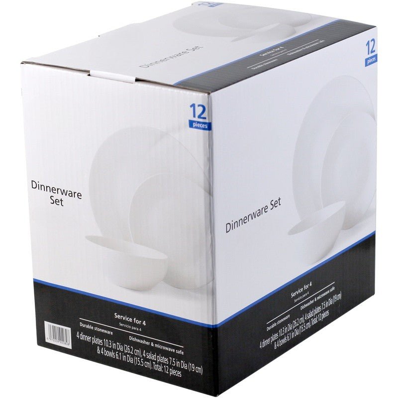 White Stoneware Dinnerware Set 12 - Piece: Dishwasher & Microwave Safe - EmporiumForAll