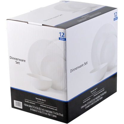 White Stoneware Dinnerware Set 12 - Piece: Dishwasher & Microwave Safe - EmporiumForAll