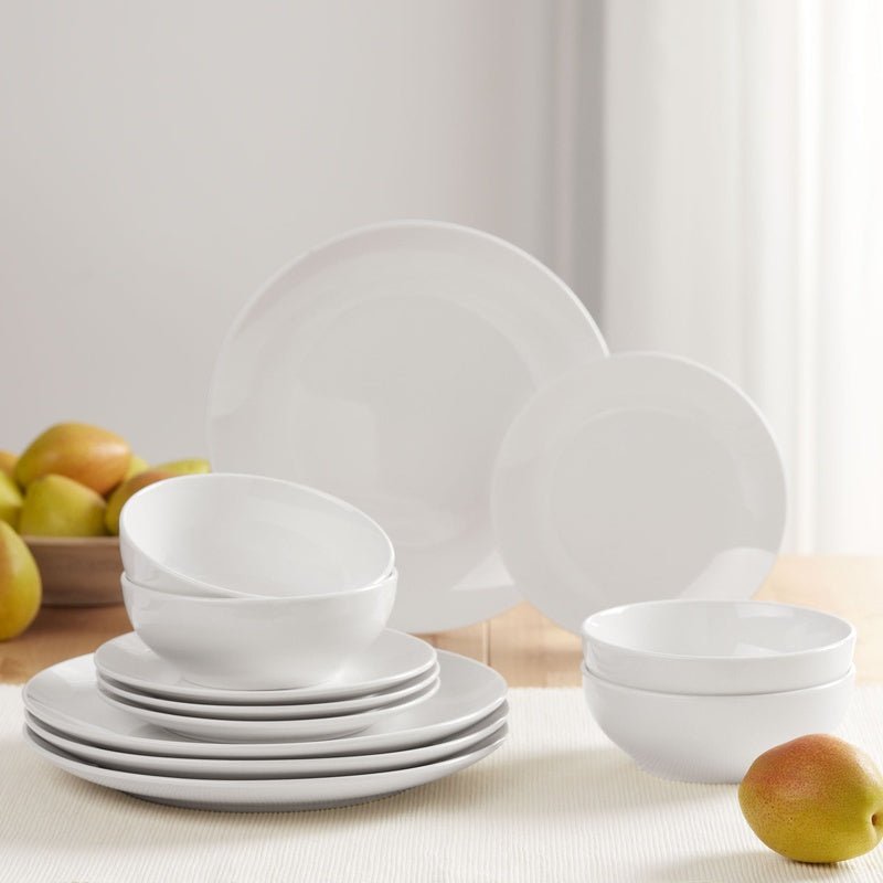White Stoneware Dinnerware Set 12 - Piece: Dishwasher & Microwave Safe - EmporiumForAll