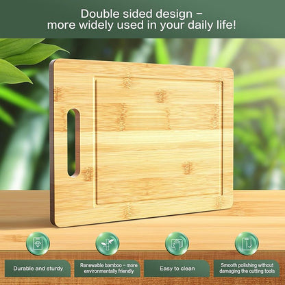 Wooden Cutting Board - Thick, Durable, Natural Bamboo - EmporiumForAll